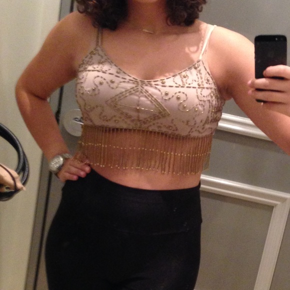 Gold Beaded Tan Crop Top NWT - Picture 7 of 7